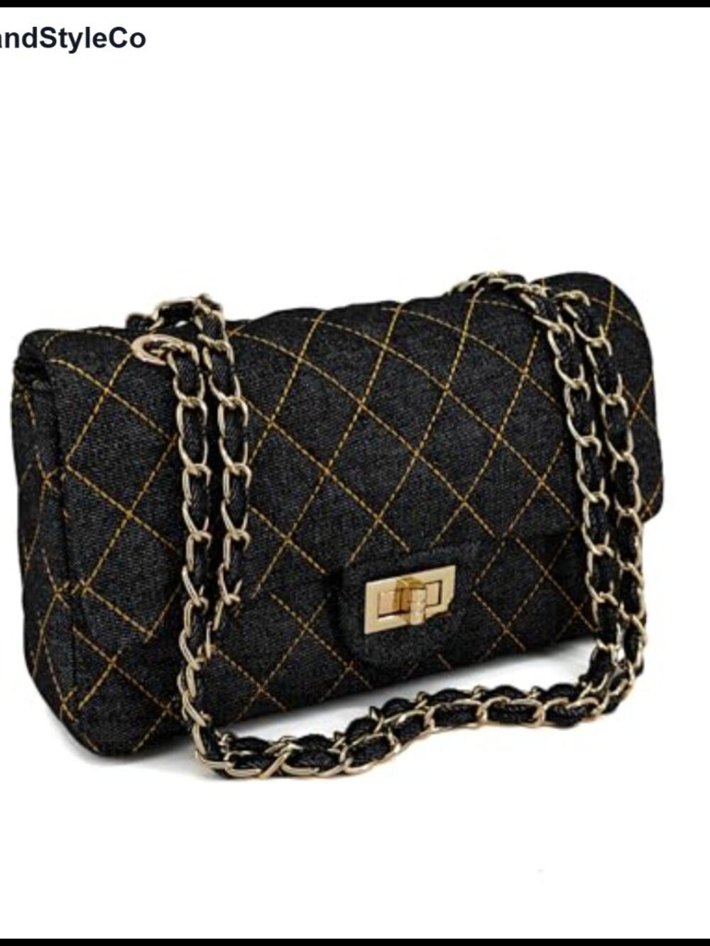 Quilted Denim Flap Shoulder Bag with Chain Strap Adjustable Crossbody Purse
